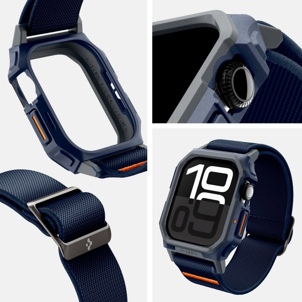 Apple Watch 10 (46 mm), textíl pótszíj, szilikon keret, közepesen ütésálló, Spigen Lite Fite Pro, sötétkék – Apple Watch Szövet Szíjak a Spigen kínálatából | Domshop