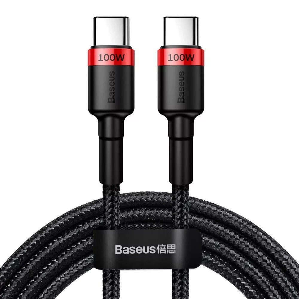 USB Type-C töltő- és adatkábel, USB Type-C, 200 cm, 5000 mA, törésgátlóval, gyorstöltés, PD, cipőfűző minta, Baseus Cafule CATKLF-AL91, fekete/piros – USB-C kábel a Baseus kínálatából | Domshop