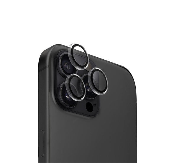 Apple iPhone 16 Pro / 16 Pro Max, Kamera lencsevédő fólia, ütésálló fólia, Tempered Glass (edzett üveg), alumínium keret, Uniq Optix, Clear – a Uniq kínálatából | Domshop