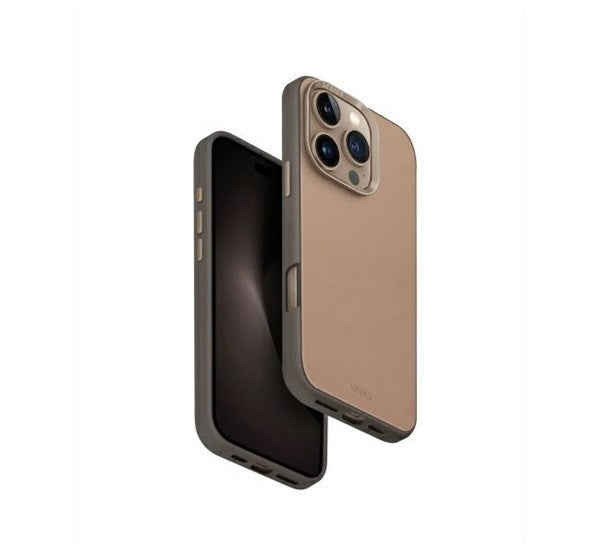 Apple iPhone 16 Pro, Műanyag hátlap védőtok, bőrhatásű hátlap, Magsafe töltővel kompatibilis, Uniq Lyden DS, barna/szürke – iPhone 16 Pro tok a Uniq kínálatából | Domshop