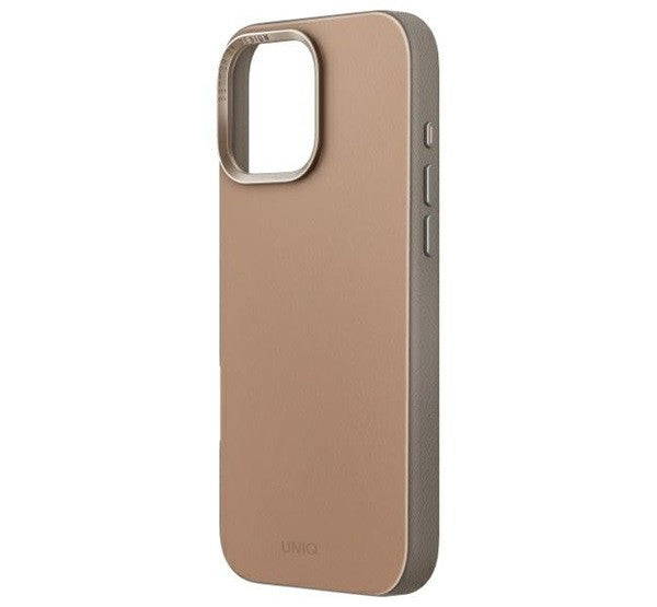 Apple iPhone 16 Pro, Műanyag hátlap védőtok, bőrhatásű hátlap, Magsafe töltővel kompatibilis, Uniq Lyden DS, barna/szürke – iPhone 16 Pro tok a Uniq kínálatából | Domshop