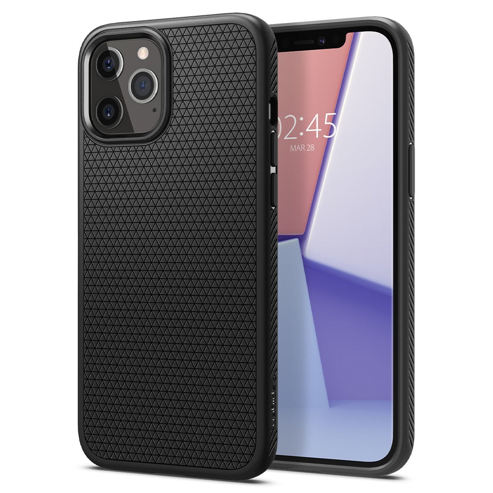 Apple iPhone 12 / 12 Pro, Szilikon tok, Spigen Liquid Air, háromszög minta, fekete – iPhone 12/12 Pro tok a Spigen kínálatából | Domshop
