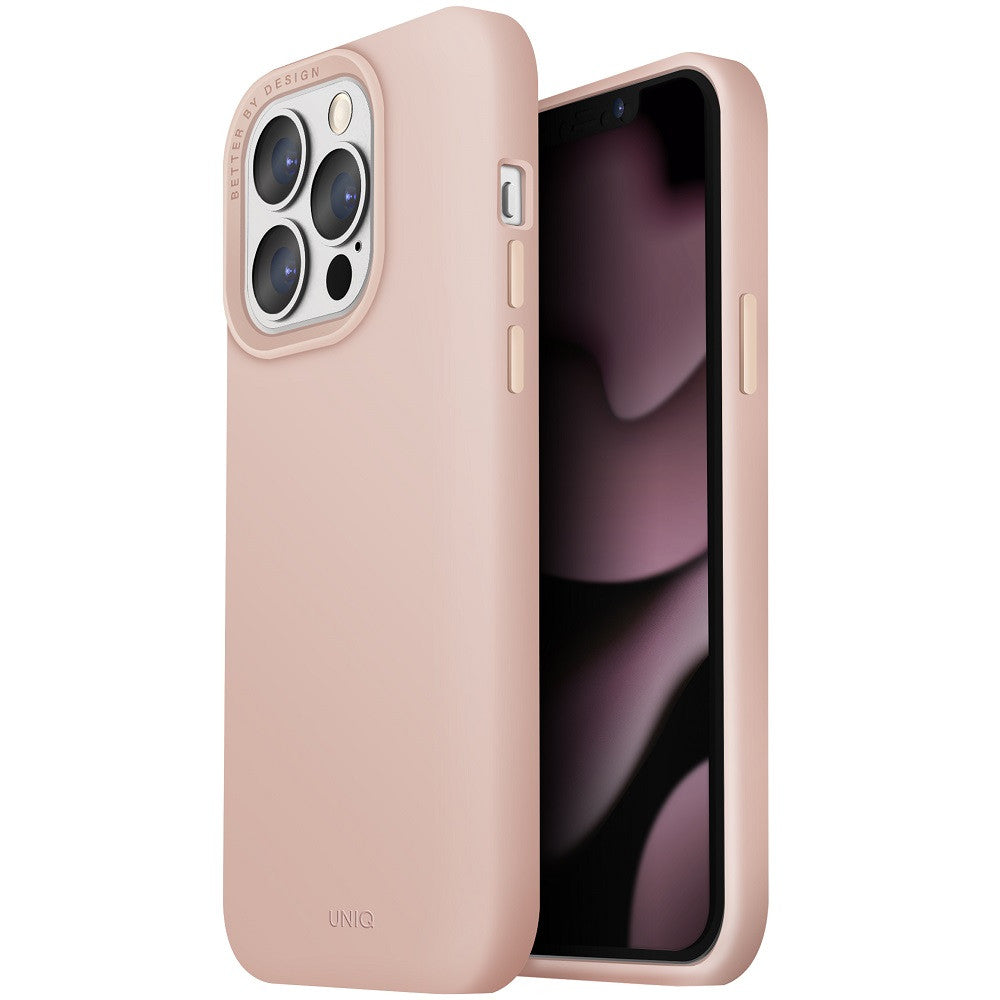 Apple iPhone 13 Pro, Szilikon tok, közepesen ütésálló, Uniq Lino, rózsaszín – iPhone 13 Pro Max/14 Plus fólia a Uniq kínálatából | Domshop