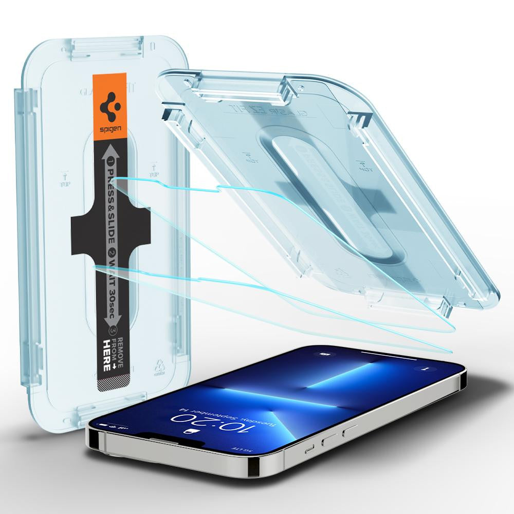 Apple iPhone 13 / 13 Pro / 14 / 16e, Kijelzővédő fólia, ütésálló fólia (az íves részre is!), Tempered Glass (edzett üveg), Spigen Ez Fit, Clear, 2 db / csomag – iPhone 13/13Pro/14/16e fólia a Spigen kínálatából | Domshop