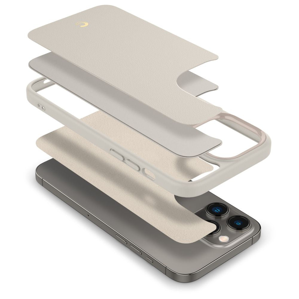 Apple iPhone 14 Pro, Szilikon védőkeret + műanyag hátlap, bőrrel bevont hátlap, Magsafe töltővel kompatibilis, Spigen Ciel Cyrill Kajuk Mag, szürke – iPhone 14 Pro tok a Spigen kínálatából | Domshop