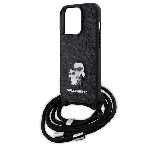 Karl Lagerfeld Crossbody Saffiano Metal Pin Karl & Choupette Apple iPhone 15 Pro hátlap tok, fekete – iPhone 15 Pro tok a Karl Lagerfeld kínálatából | Domshop