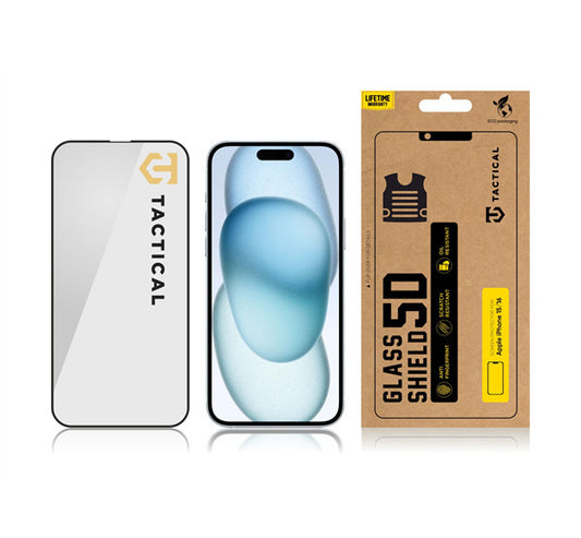 Apple iPhone 15 / 16, Kijelzővédő fólia, ütésálló fólia (az íves részre is!), Tempered Glass (edzett üveg), Full Glue, Tactical Glass Shield 5D, fekete – iPhone 15/16 fólia a Tactical kínálatából | Domshop