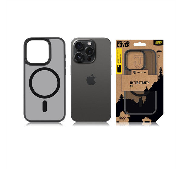 Apple iPhone 15 Pro, Műanyag hátlap védőtok + szilikon keret, közepesen ütésálló, Magsafe kompatibilis, Tactical MagForce Hyperstealth, áttetsző/szürke – iPhone 15 Pro tok a Tactical kínálatából | Domshop