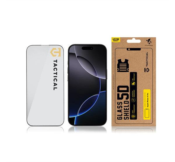 Apple iPhone 16 Pro / 17 / 17 Pro, Kijelzővédő fólia, ütésálló fólia (az íves részre is!), Tempered Glass (edzett üveg), Full Glue, Tactical Glass Shield 5D, fekete