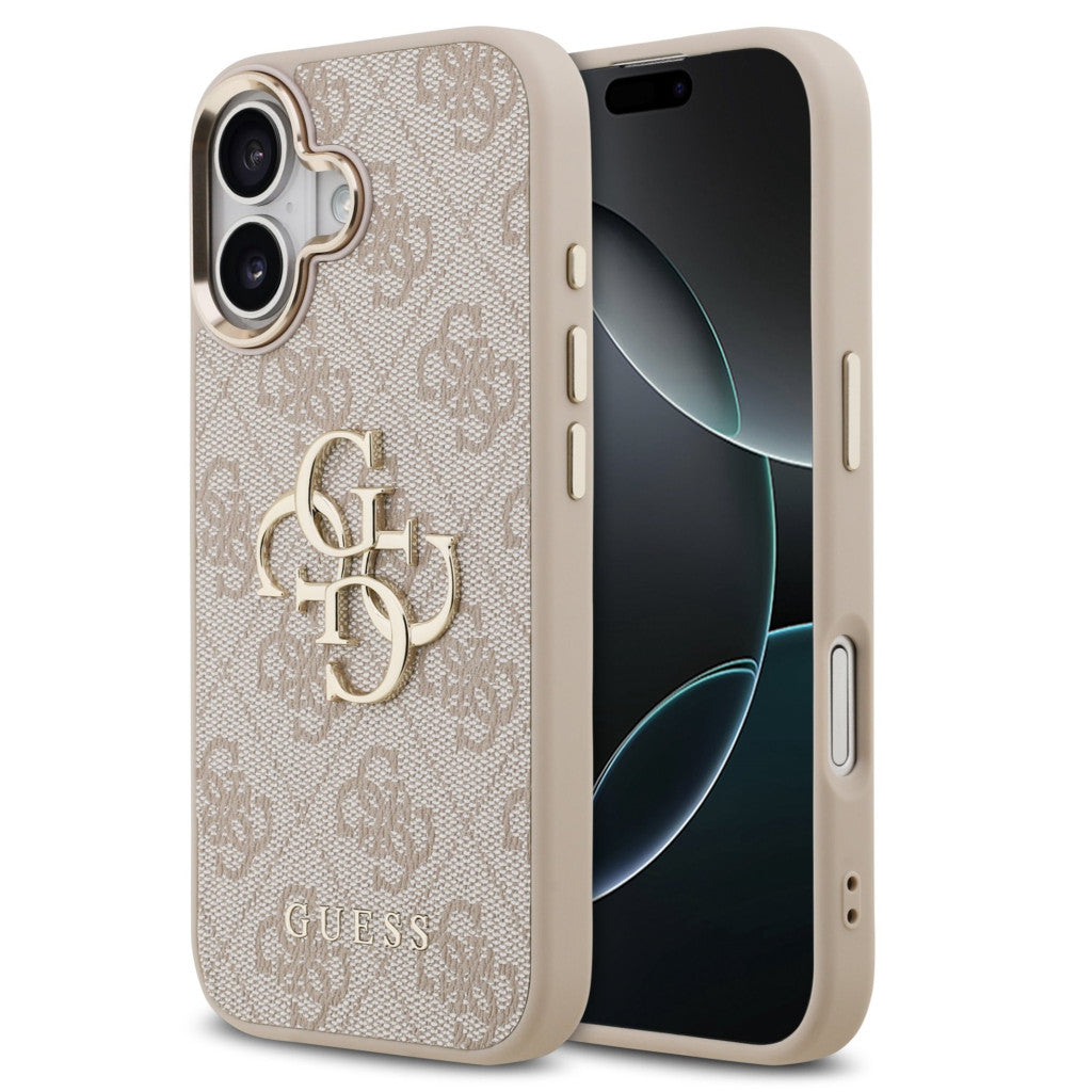 Guess PU Leather 4G Metal Logo Gold Frame Apple iPhone 17 MagSafe hátlap tok, rózsaszín