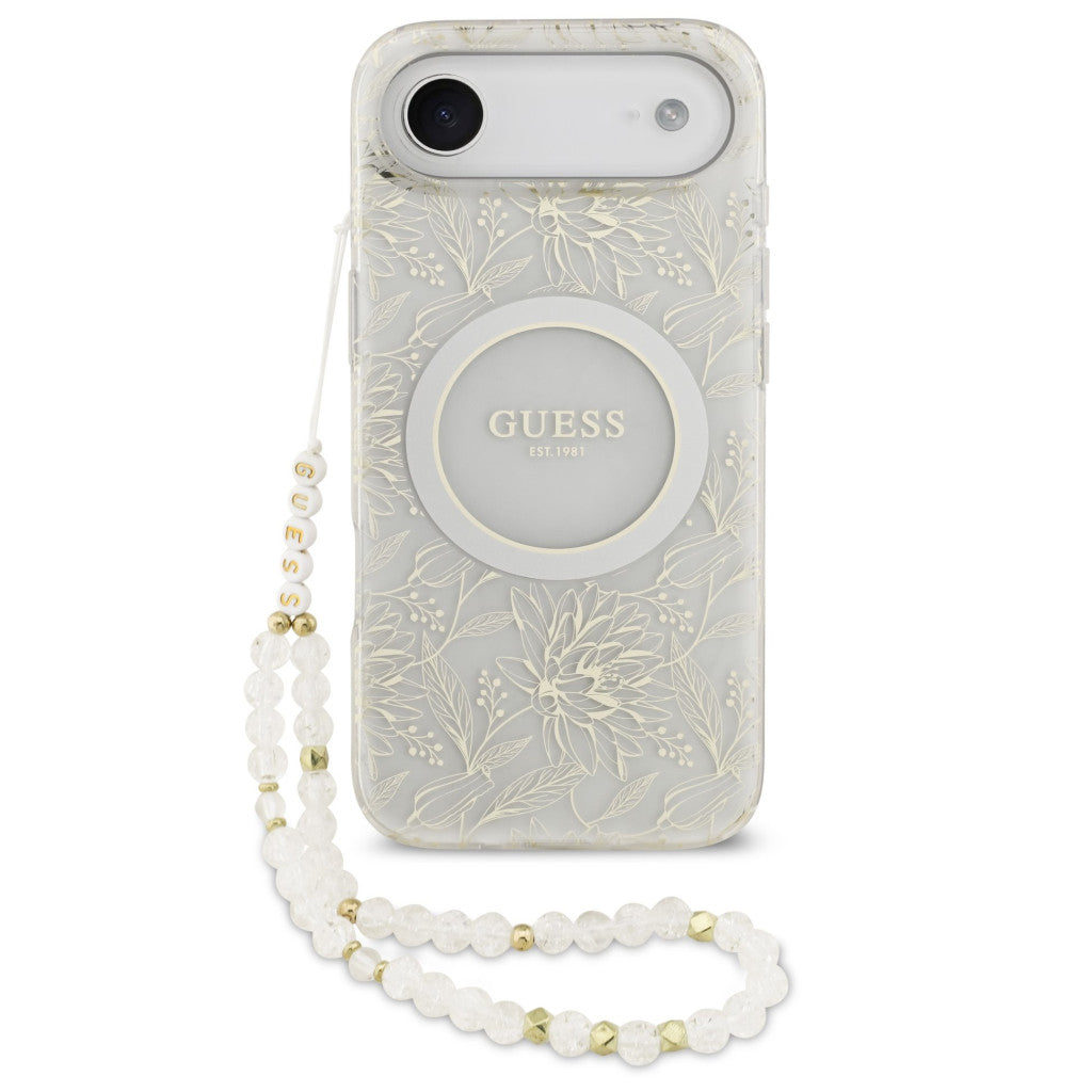 Guess IML Flowers Allover Strap Apple iPhone Air (2025) MagSafe hátlap tok, fehér