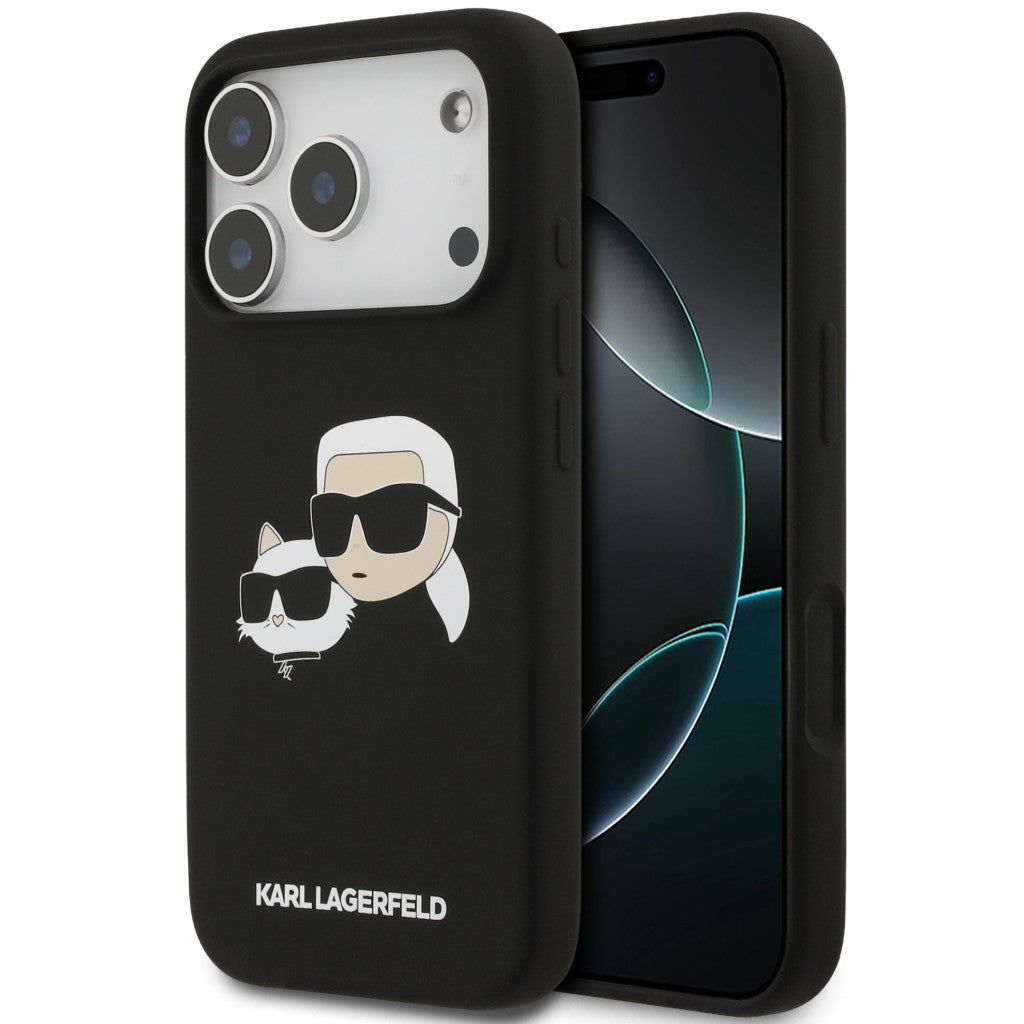 Karl Lagerfeld Silicone Double Heads Print Apple iPhone 17 Pro MagSafe kompatibilis hátlap tok, fekete