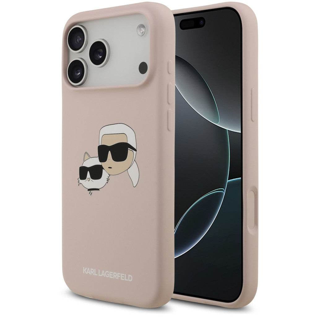 Karl Lagerfeld Silicone Double Heads Print Apple iPhone 17 Pro Max MagSafe kompatibilis hátlap tok, rózsaszín