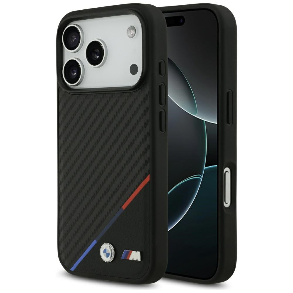BMW M Carbon Tricolor Line Apple iPhone 17 Pro MagSafe hátlap tok, fekete