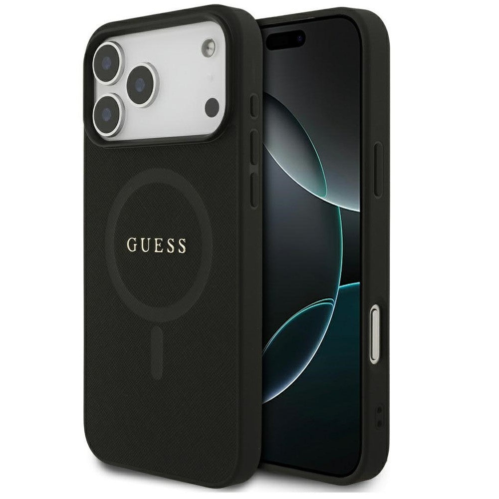 Guess Saffiano Classic Logo Apple iPhone 17 Pro MagSafe tok, fekete