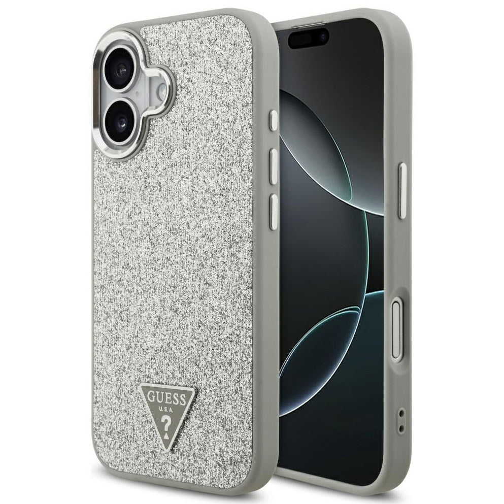 Guess Glitter Triangle Logo Apple iPhone 17 MagSafe tok, csillámos, ezüst