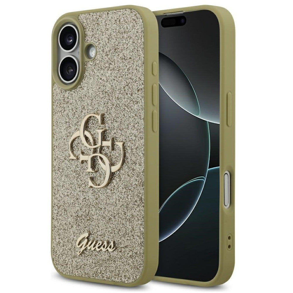 Guess Fixed Glitter Big 4G Apple iPhone 17 hátlap tok, csillámos, arany