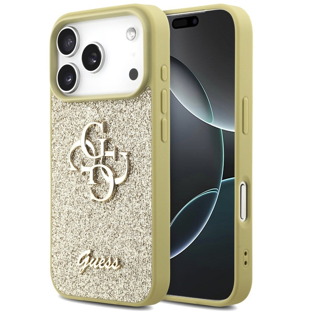Guess Fixed Glitter Big 4G Apple iPhone 17 Pro hátlap tok, csillámos, arany