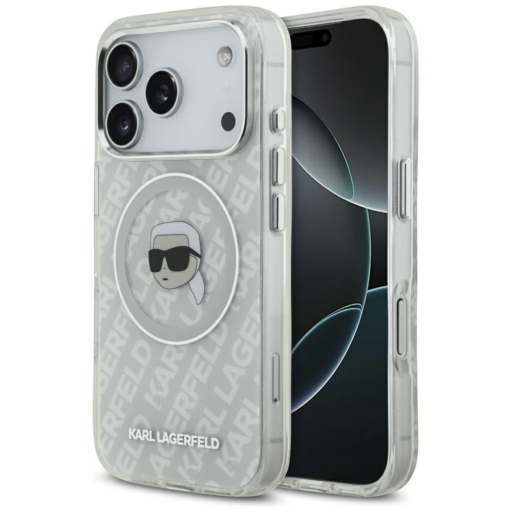 Karl Lagerfeld IML Karl Head Logo Apple iPhone 17 Pro MagSafe kompatibilis hátlap tok, szürke
