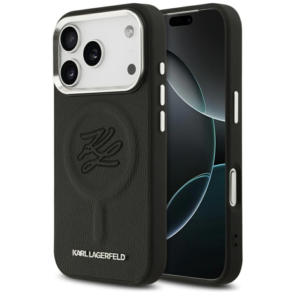 Karl Lagerfeld Initial & Metal Logo Apple iPhone 17 Pro Max MagSafe kompatibilis hátlap tok, fekete