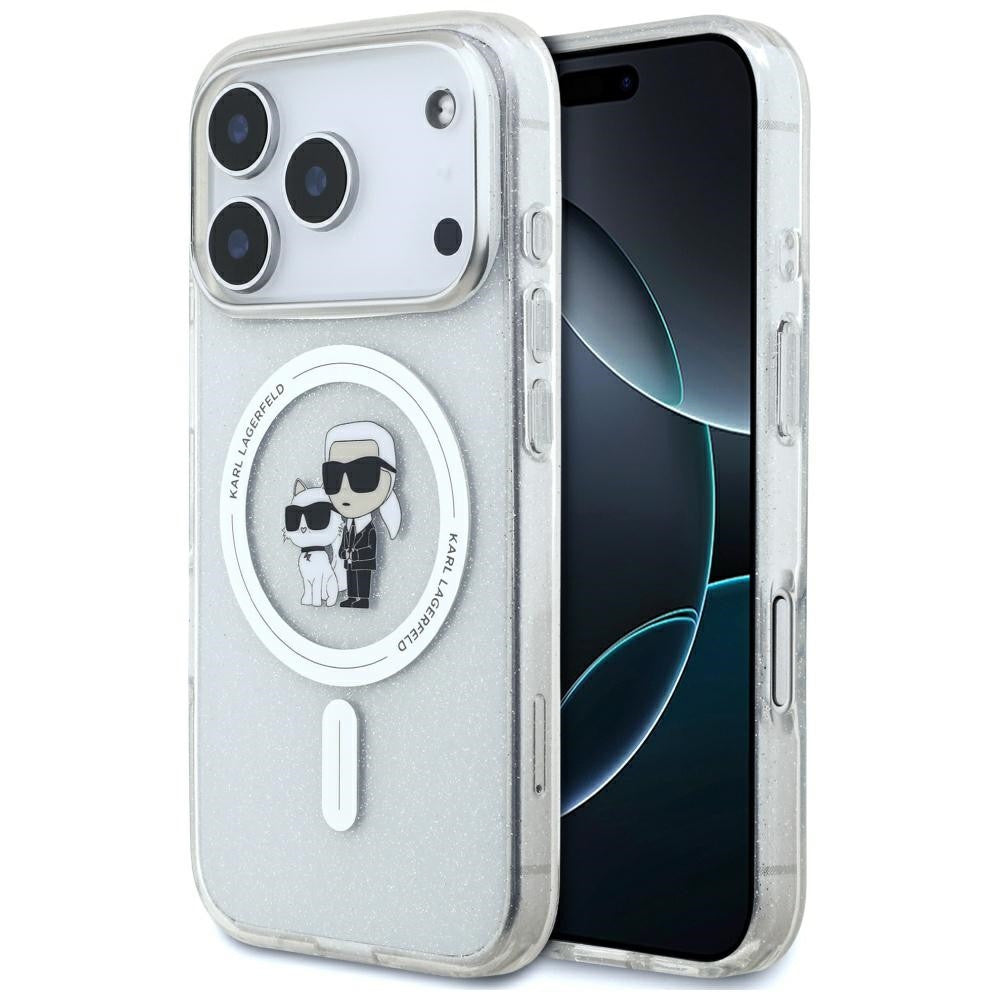 Karl Lagerfeld IML Karl Choupette Glitter Apple iPhone 17 Pro Max MagSafe kompatibilis hátlap tok, csillámos, átlátszó