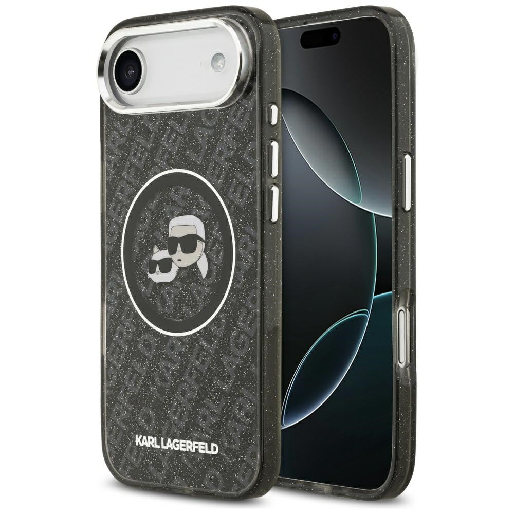 Karl Lagerfeld IML Glitter Karl & Choupette Heads Logo Apple iPhone Air (2025) MagSafe kompatibilis hátlap tok, csillámos, fekete