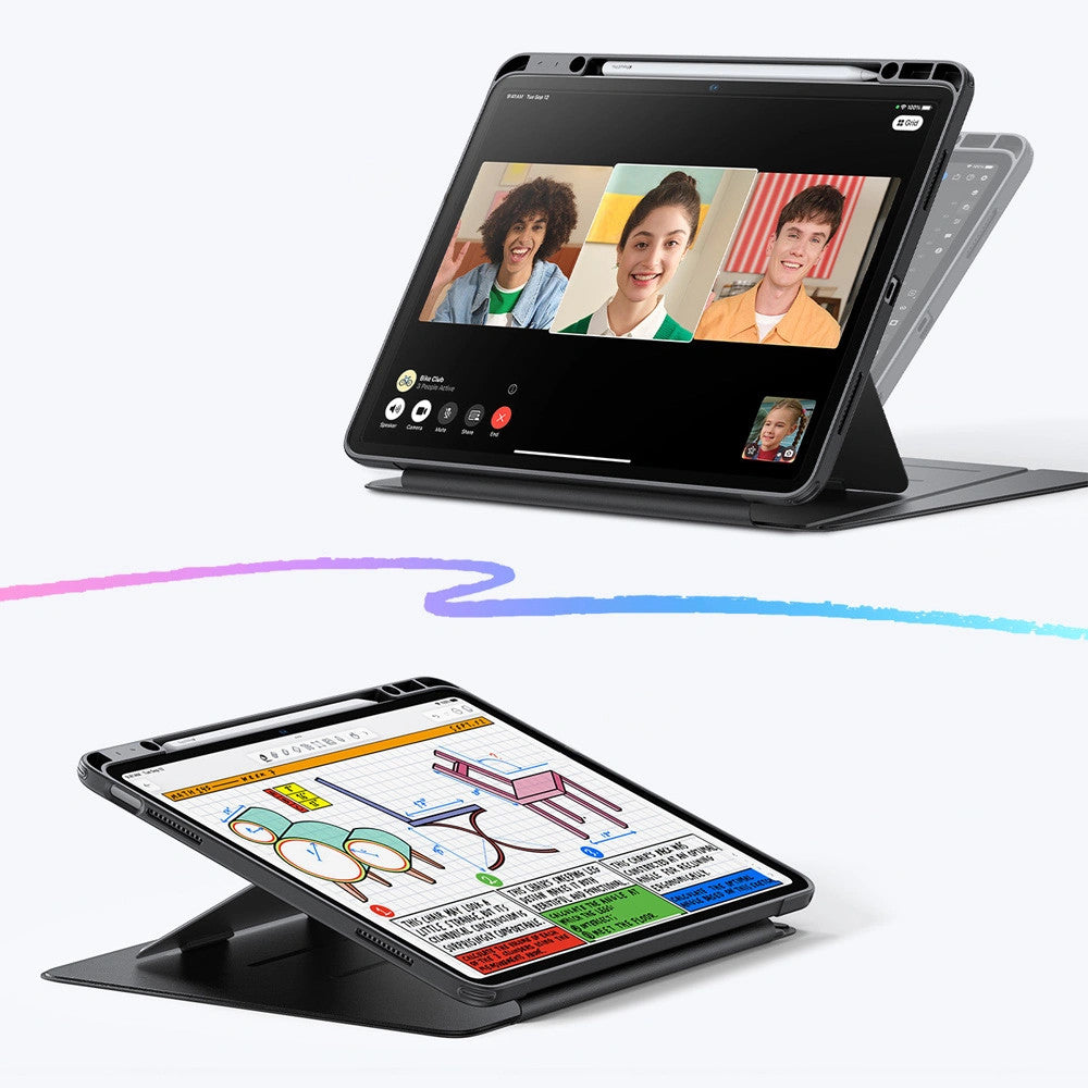 Apple iPad Air 13 (2024 / 2025), mappa tok, kitámasztóval, érintőceruza tartóval, ESR Flip Hybrid Case, fekete