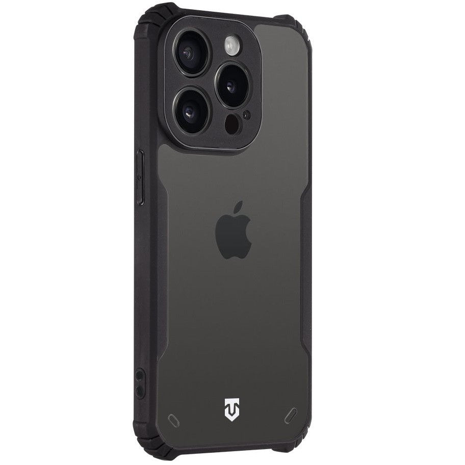 Apple iPhone 15 Pro, Szilikon tok, közepesen ütésálló, légpárnás sarok, Tactical Quantum Stealth, átlátszó/fekete