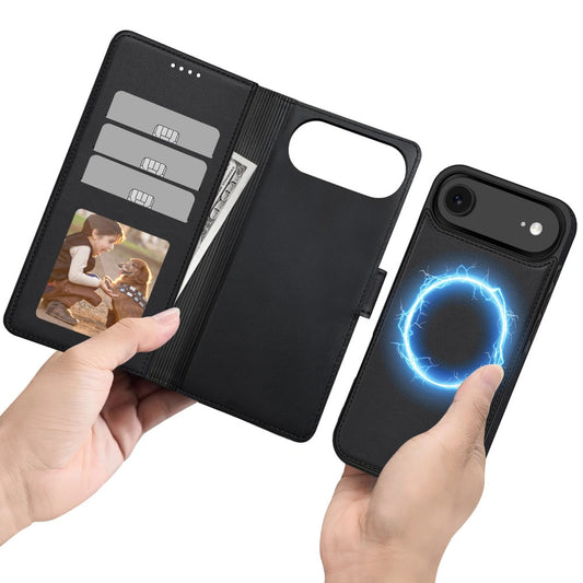 Apple iPhone Air (2025), Oldalra nyíló tok, stand, mágnes csattal, kivehető tokkal, Magsafe töltővel kompatibilis, TP Wallett Magsafe, fekete