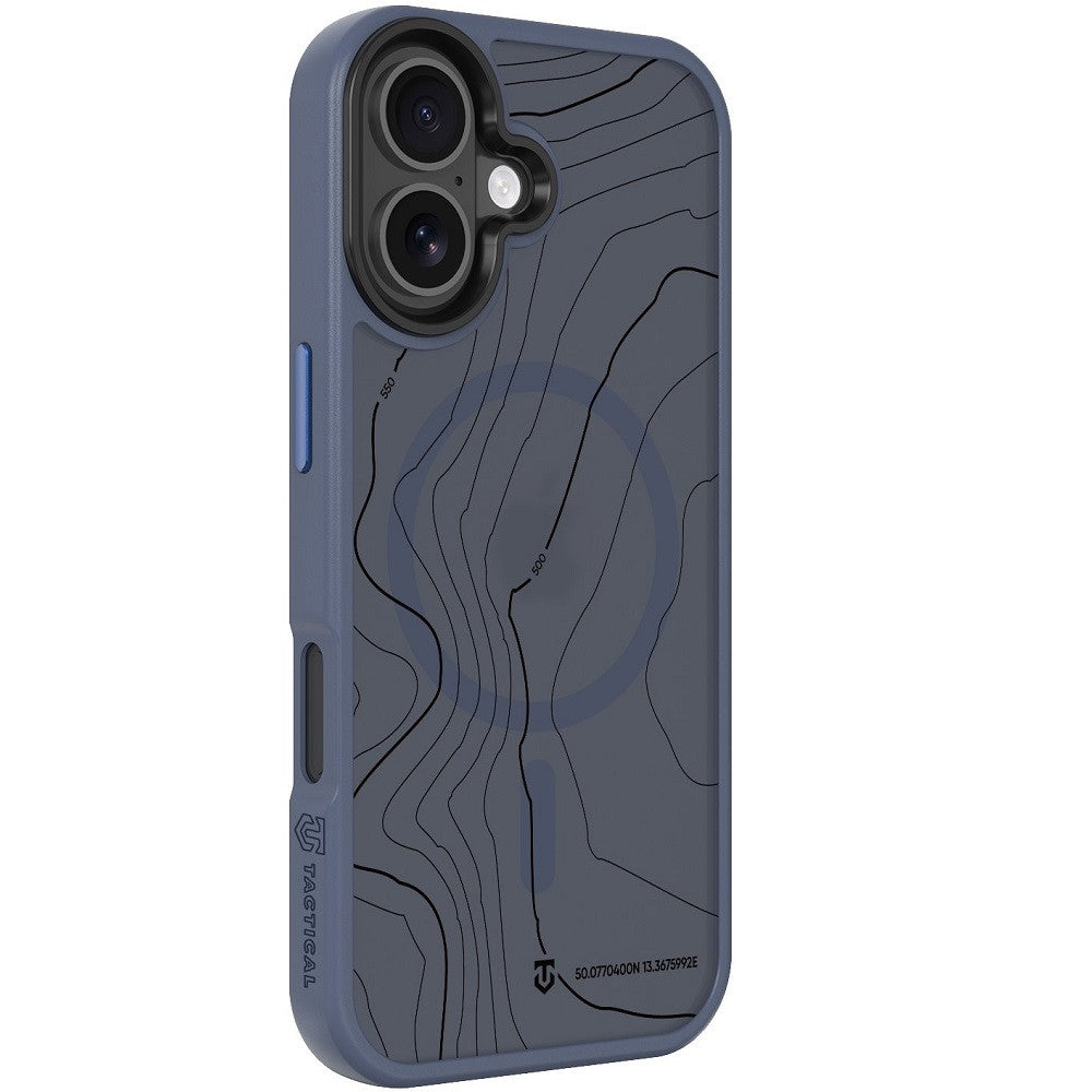 Apple iPhone 17, Műanyag hátlap védőtok + szilikon keret, közepesen ütésálló, Magsafe kompatibilis, térkép minta, Tactical MagForce Hyperstealth Sika, áttetsző/sötétkék