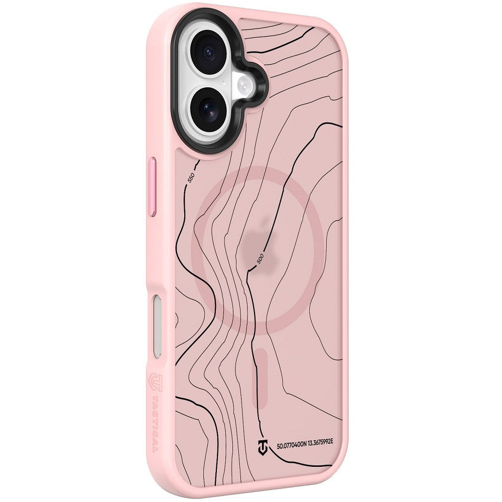 Apple iPhone 17, Műanyag hátlap védőtok + szilikon keret, közepesen ütésálló, Magsafe kompatibilis, térkép minta, Tactical MagForce Hyperstealth Sika, áttetsző/rózsaszín