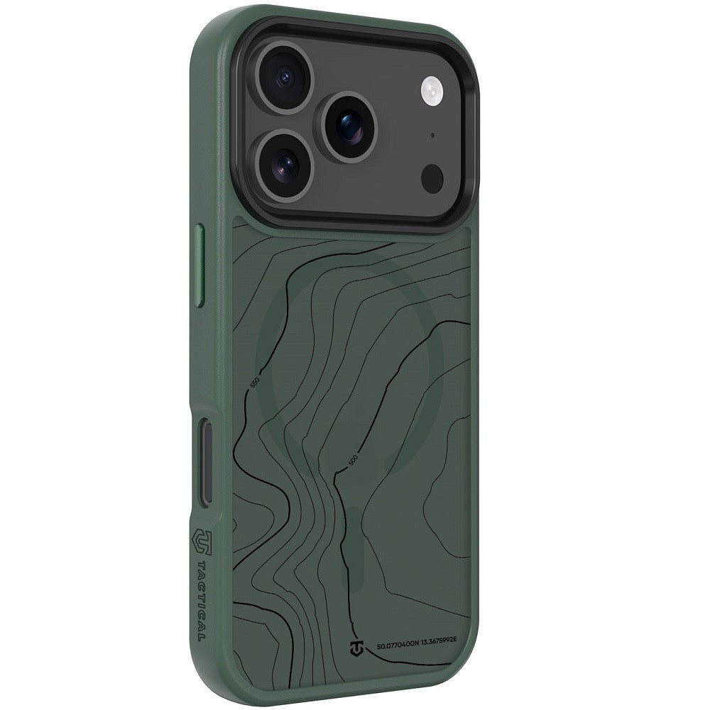 Apple iPhone 17 Pro, Műanyag hátlap védőtok + szilikon keret, közepesen ütésálló, Magsafe kompatibilis, térkép minta, Tactical MagForce Hyperstealth Sika, áttetsző/zöld