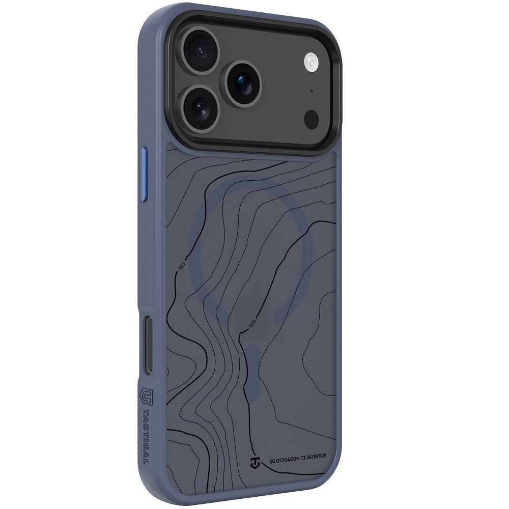 Apple iPhone 17 Pro Max, Műanyag hátlap védőtok + szilikon keret, közepesen ütésálló, Magsafe kompatibilis, térkép minta, Tactical MagForce Hyperstealth Sika, áttetsző/sötétkék