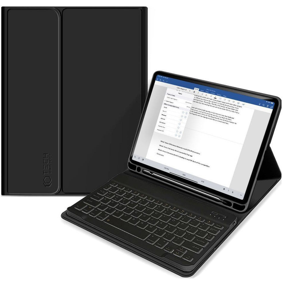 Apple iPad 10.2 (2019 / 2020 / 2021), Bluetooth billentyűzetes mappa tok, érintőceruza tartó, érintőceruza nélkül, TP SC Pen Holder + Keyboard, fekete – iPad 10.2" (2019/2020/2021) tok a Tech Protect kínálatából | Domshop
