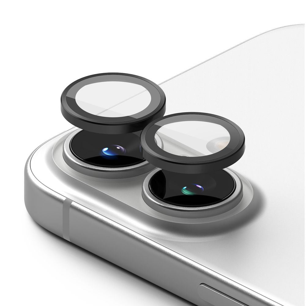 Apple iPhone 16 / 16 Plus, Kamera lencsevédő fólia, ütésálló fólia, Tempered Glass (edzett üveg), alumínium keret, Ringke Camera Frame Protector, fekete – a Ringke kínálatából | Domshop