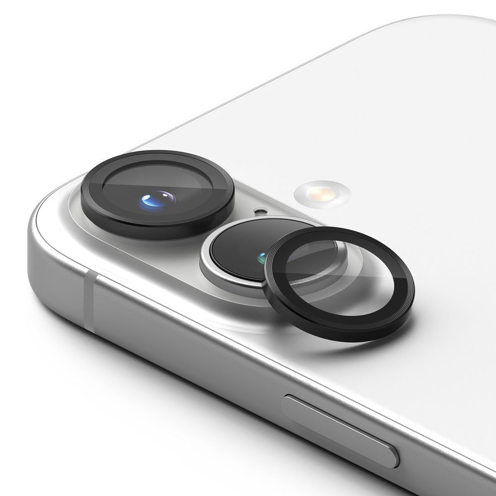 Apple iPhone 16 / 16 Plus, Kamera lencsevédő fólia, ütésálló fólia, Tempered Glass (edzett üveg), alumínium keret, Ringke Camera Frame Protector, fekete – a Ringke kínálatából | Domshop
