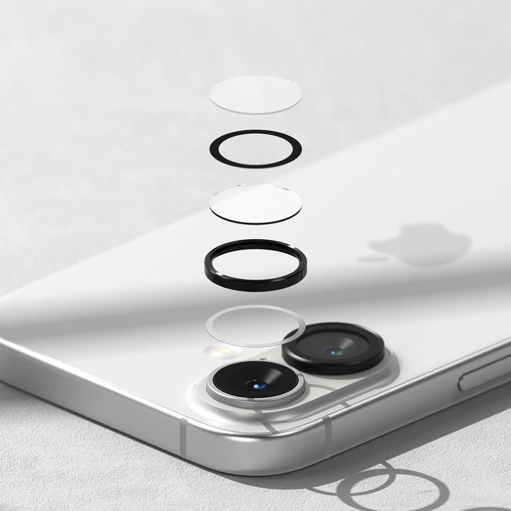 Apple iPhone 16 / 16 Plus, Kamera lencsevédő fólia, ütésálló fólia, Tempered Glass (edzett üveg), alumínium keret, Ringke Camera Frame Protector, fekete – a Ringke kínálatából | Domshop