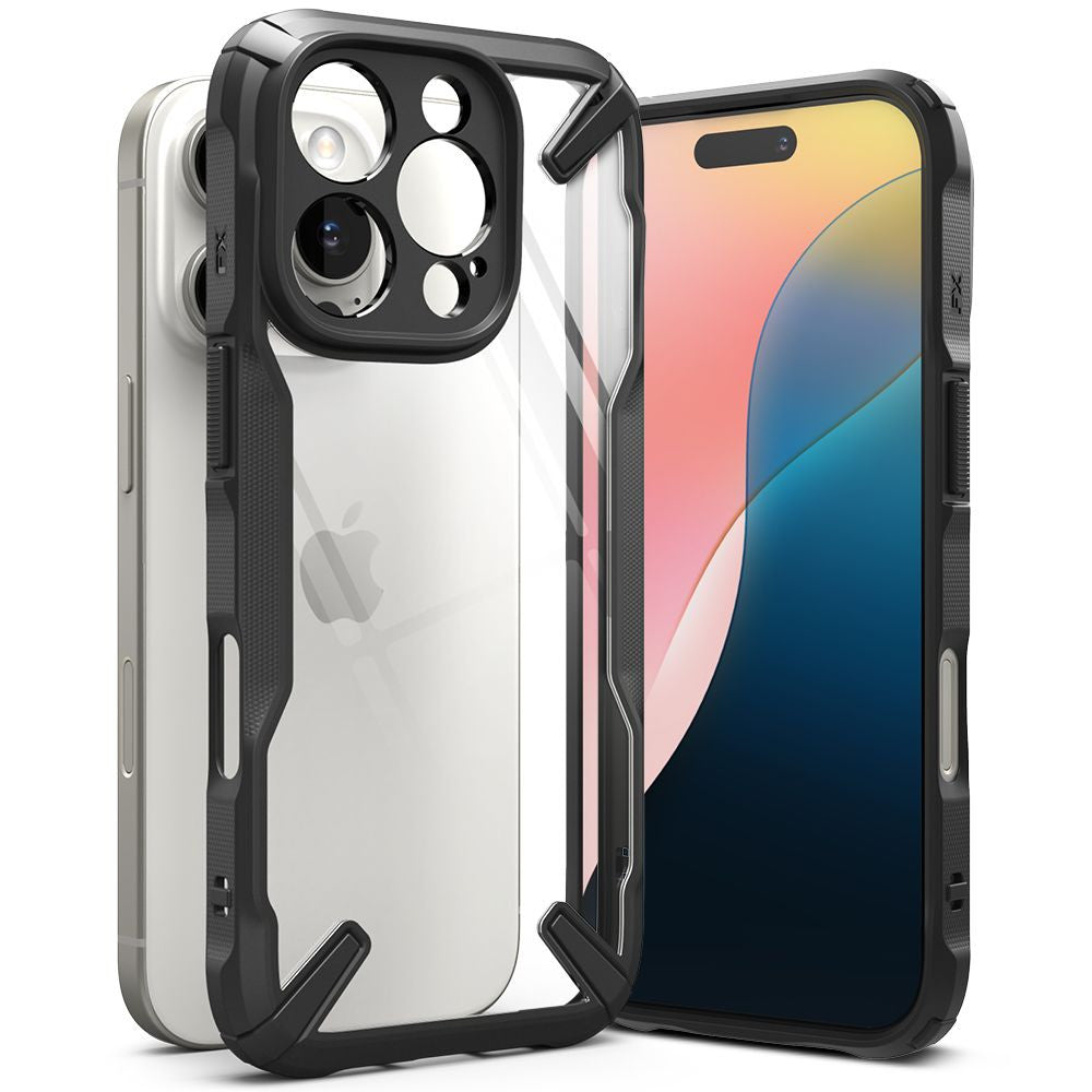 Apple iPhone 16 Pro Max, Műanyag hátlap + szilikon keret, közepesen ütésálló, Ringke Fusion X, átlátszó/fekete – iPhone 16 Pro Max tok a Ringke kínálatából | Domshop