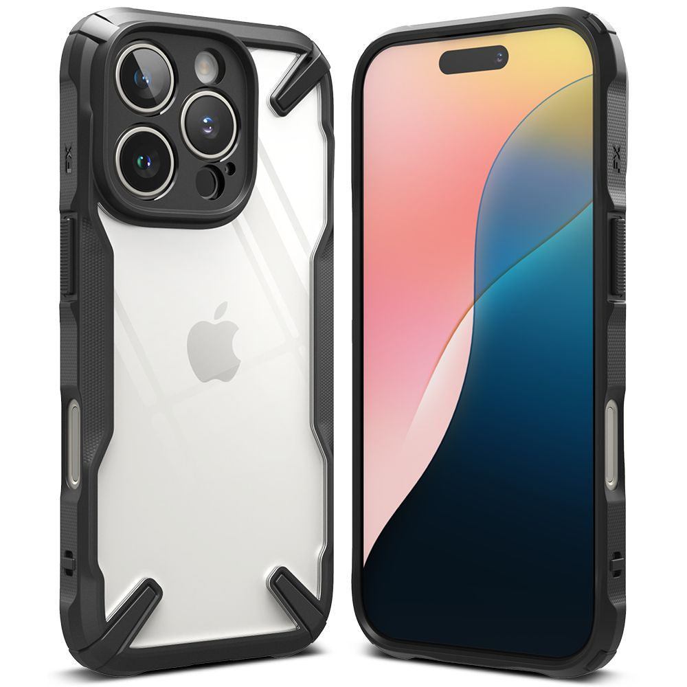 Apple iPhone 16 Pro Max, Műanyag hátlap + szilikon keret, közepesen ütésálló, Ringke Fusion X, átlátszó/fekete – iPhone 16 Pro Max tok a Ringke kínálatából | Domshop