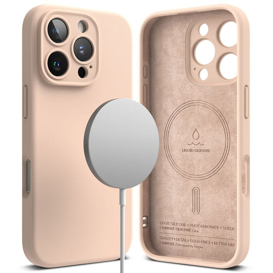 Apple iPhone 16 Pro Max, Szilikon tok, mikrofiber belső, közepesen ütésálló, Magsafe kompatibilis, Ringke Silicone Magnetic, rózsaszín – iPhone 16 Pro Max tok a Ringke kínálatából | Domshop