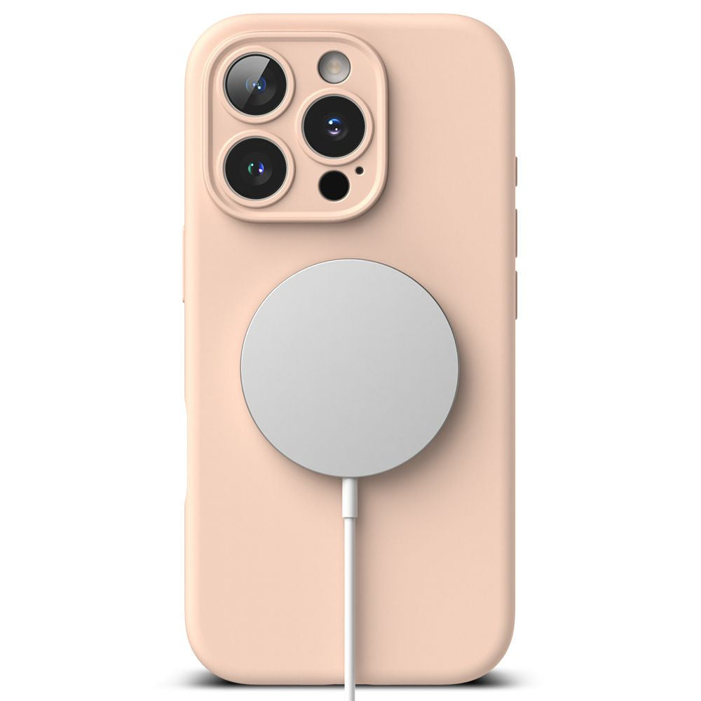 Apple iPhone 16 Pro Max, Szilikon tok, mikrofiber belső, közepesen ütésálló, Magsafe kompatibilis, Ringke Silicone Magnetic, rózsaszín – iPhone 16 Pro Max tok a Ringke kínálatából | Domshop