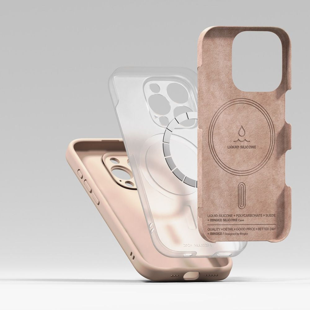 Apple iPhone 16 Pro Max, Szilikon tok, mikrofiber belső, közepesen ütésálló, Magsafe kompatibilis, Ringke Silicone Magnetic, rózsaszín – iPhone 16 Pro Max tok a Ringke kínálatából | Domshop