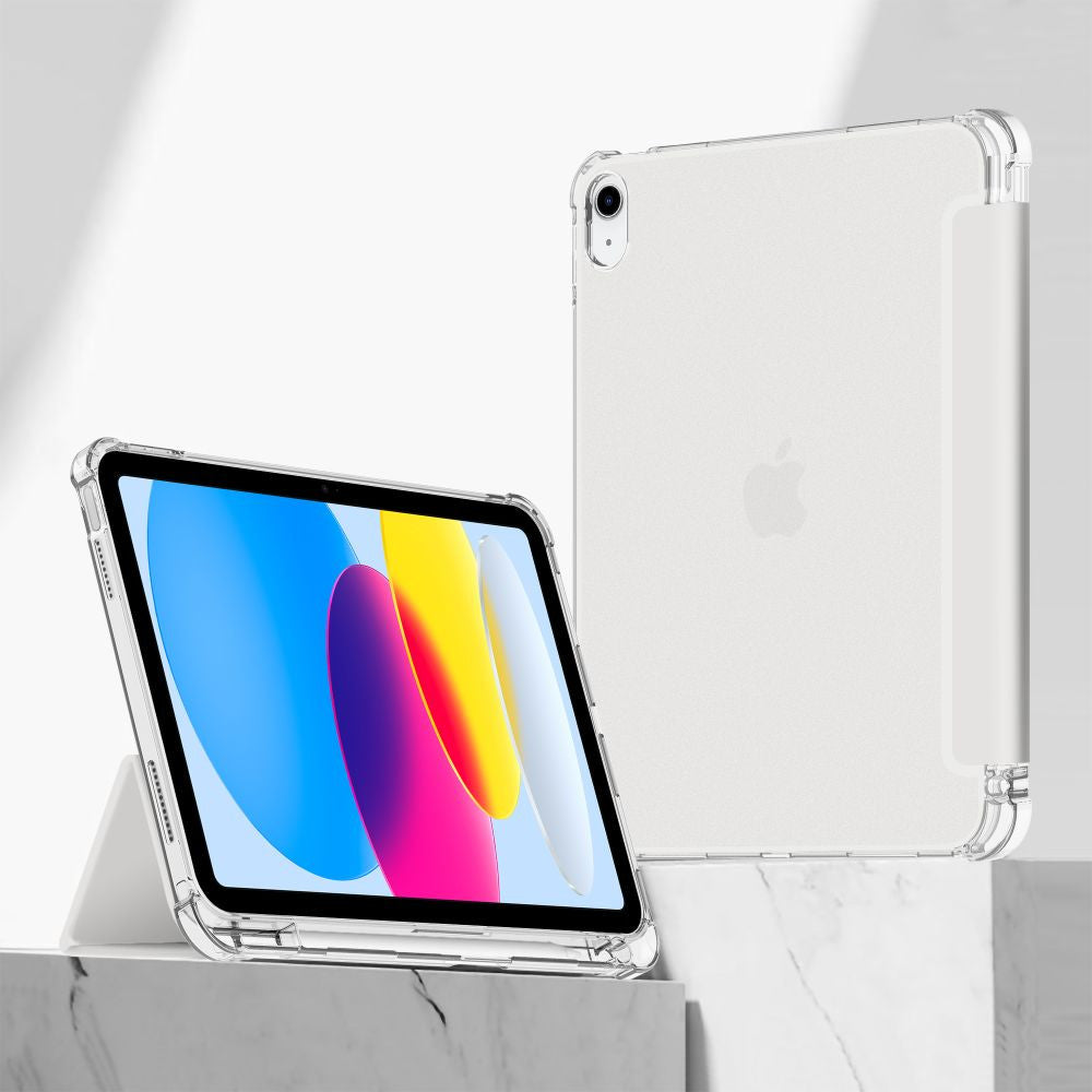 Apple iPad 10.9 (2022) / iPad 11 (2025), mappa tok, közepesen ütésálló, érintőceruza tartó, érintőceruza nélkül, színes átlátszó hátlap, Smart Case, TP SC Pen Holder Hybrid, ezüst
