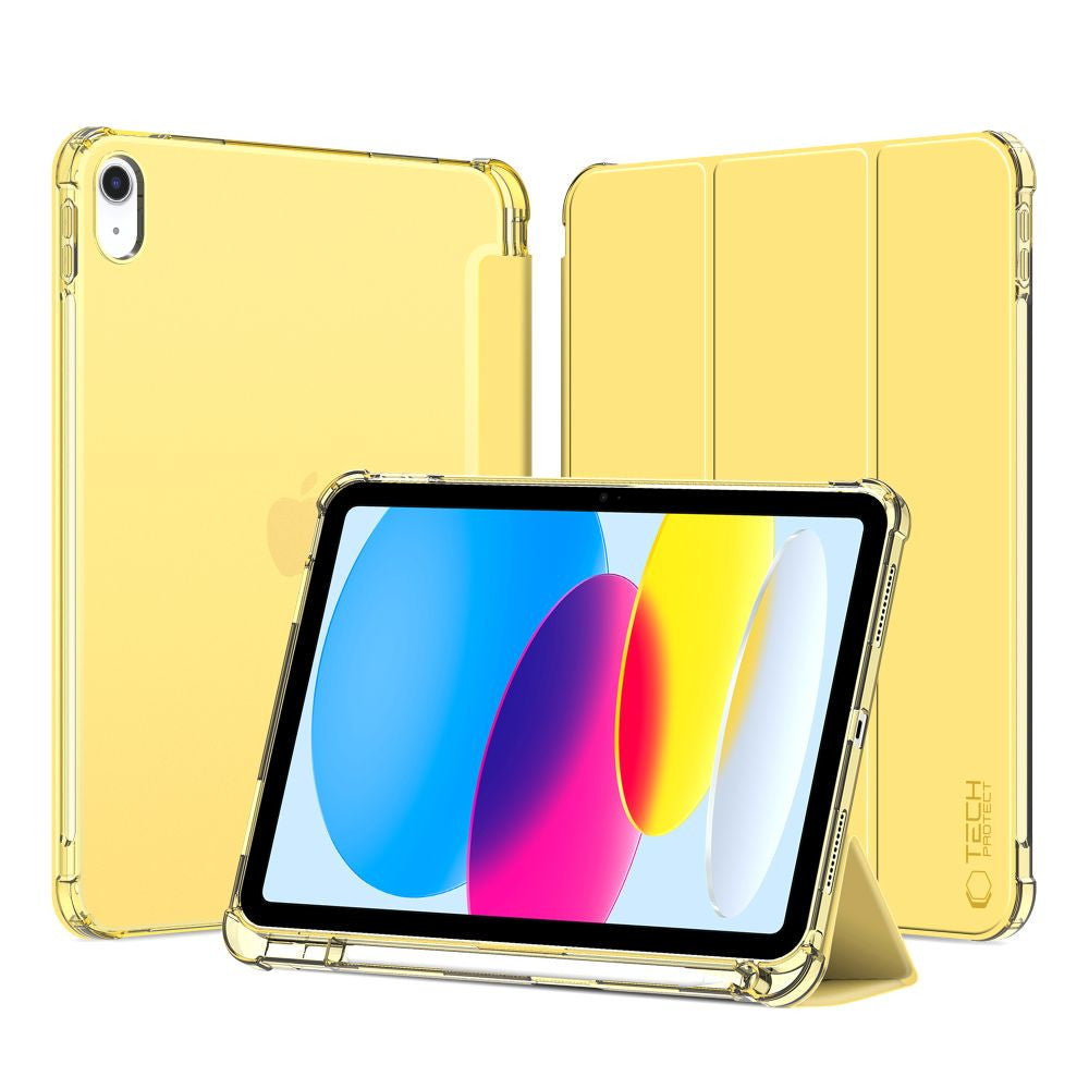 Apple iPad 10.9 (2022) / iPad 11 (2025), mappa tok, közepesen ütésálló, érintőceruza tartó, érintőceruza nélkül, színes átlátszó hátlap, Smart Case, TP SC Pen Holder Hybrid, sárga