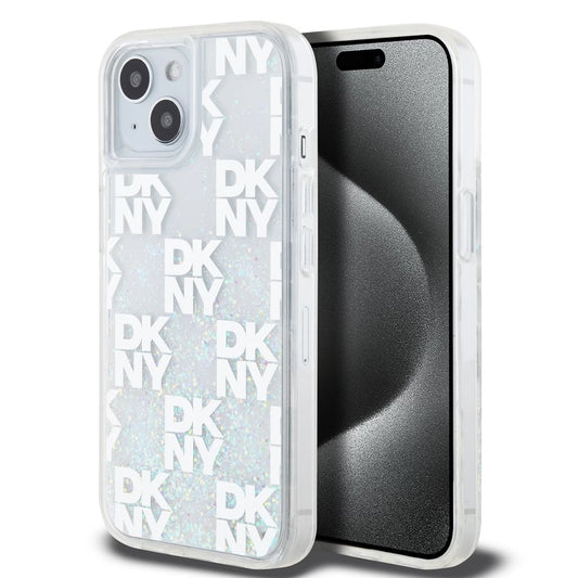 DKNY Liquid Glitter Checkered Pattern tok iPhone 15 készülékhez átlátszó