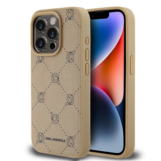 Karl Lagerfeld PU Karl Heads Pattern MagSafe tok iPhone 15 Pro készülékhez bézs