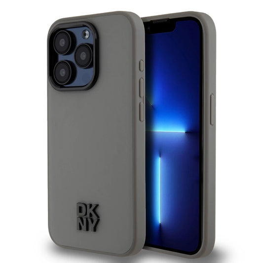 DKNY PU bőr Stack Logo Magsafe tok iPhone 15 Pro készülékhez szürke