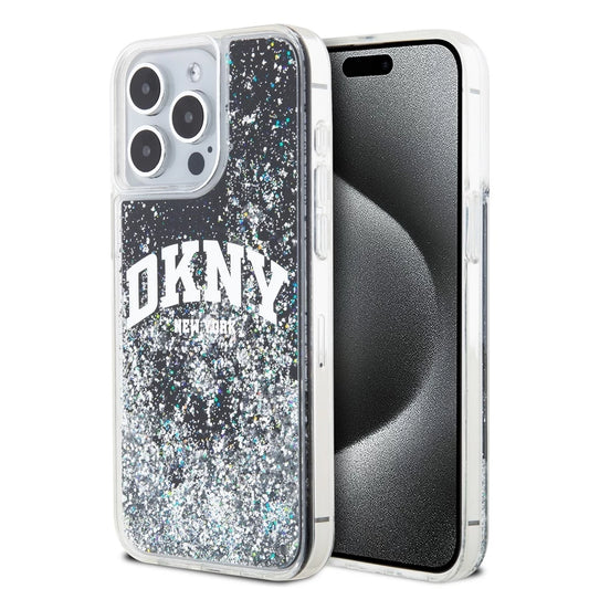 DKNY Liquid Glitter Arch Logo tok iPhone 13 Pro Max készülékhez fekete