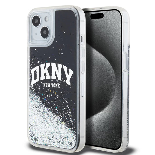 DKNY Liquid Glitter Arch Logo tok iPhone 15 készülékhez fekete