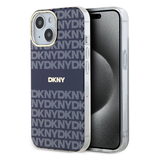 DKNY PC/TPU Repeat Pattern Tonal Stripe Magsafe tok iPhone 15 készülékhez kék